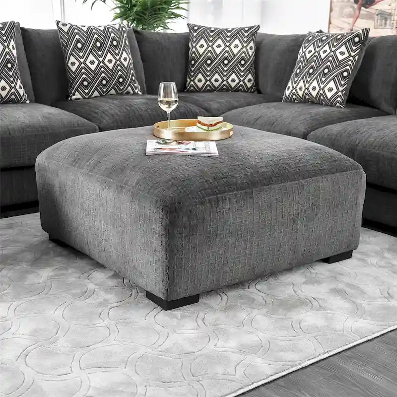 Pouf de cocktail en chenille gris/beige – 2 places