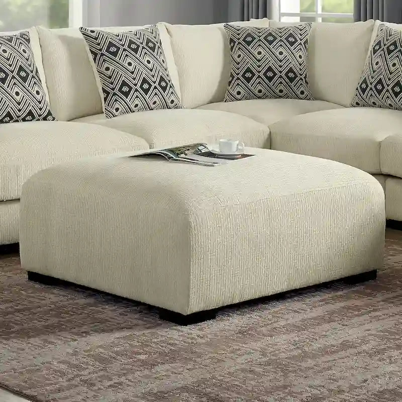 Pouf de cocktail en chenille gris/beige – 2 places