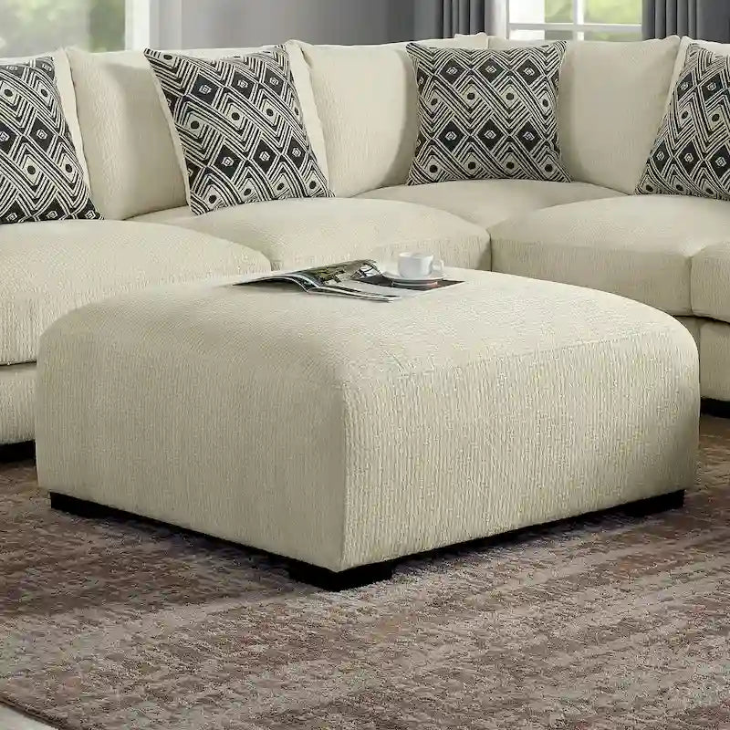 Pouf de cocktail en chenille gris/beige – 2 places