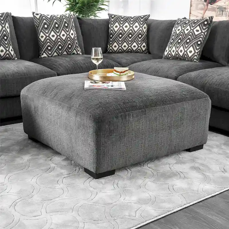 Pouf de cocktail en chenille gris/beige – 2 places