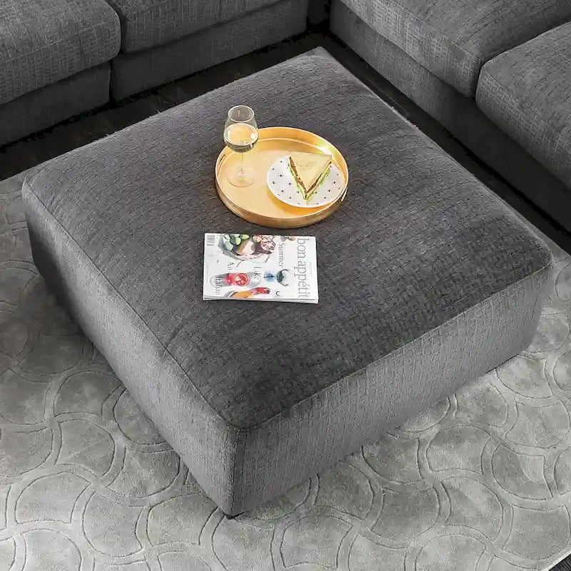 Pouf de cocktail en chenille gris/beige – 2 places