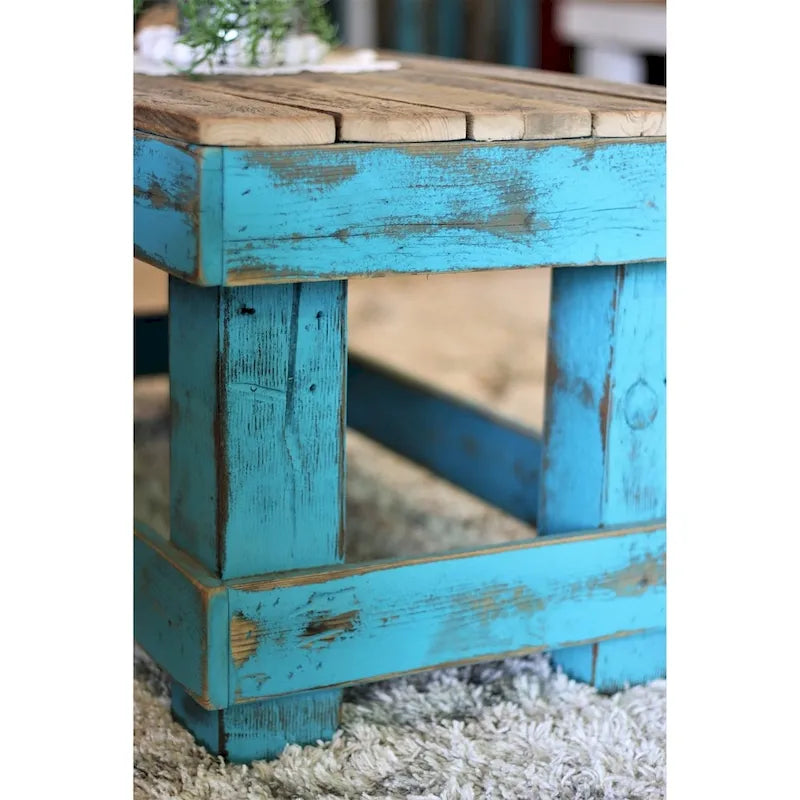 Table basse en bois de récupération vieilli blanc et bleu pour 1