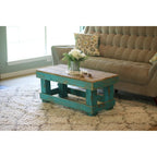 Table basse en bois de récupération vieilli blanc et bleu pour 1