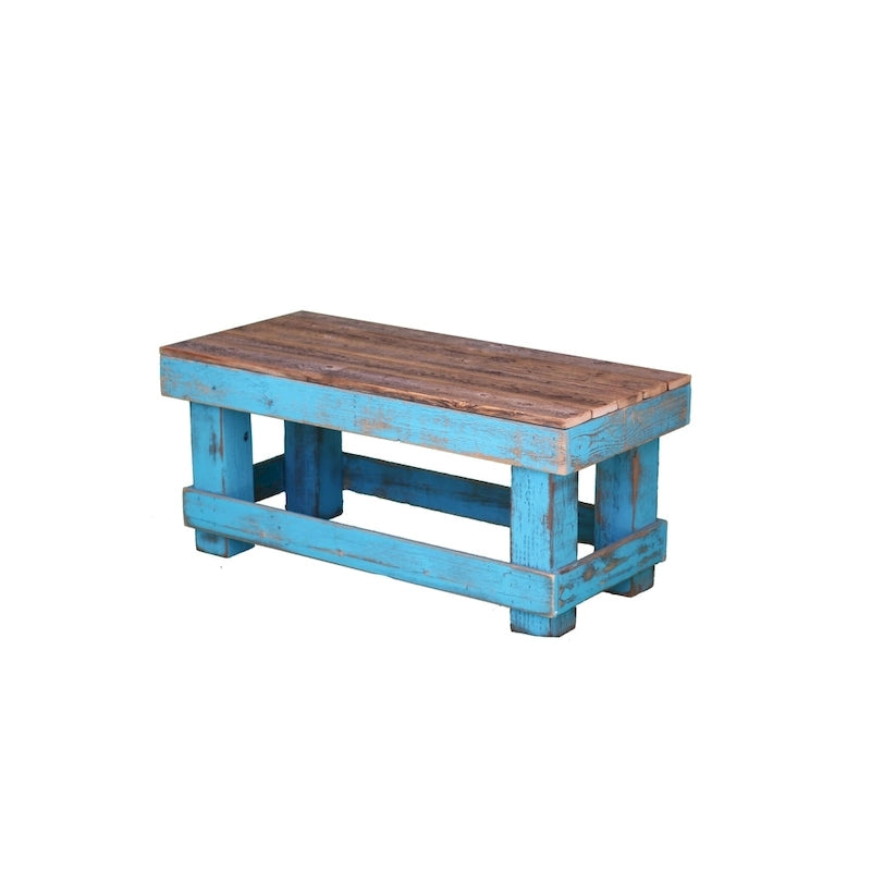 Table basse en bois de récupération vieilli blanc et bleu pour 1