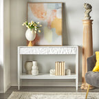 Console de table gris anthracite / blanc / bleu nuit avec tiroirs — Style contemporain, assemblage par 1 personne