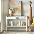 Console de table gris anthracite / blanc / bleu nuit avec tiroirs — Style contemporain, assemblage par 1 personne