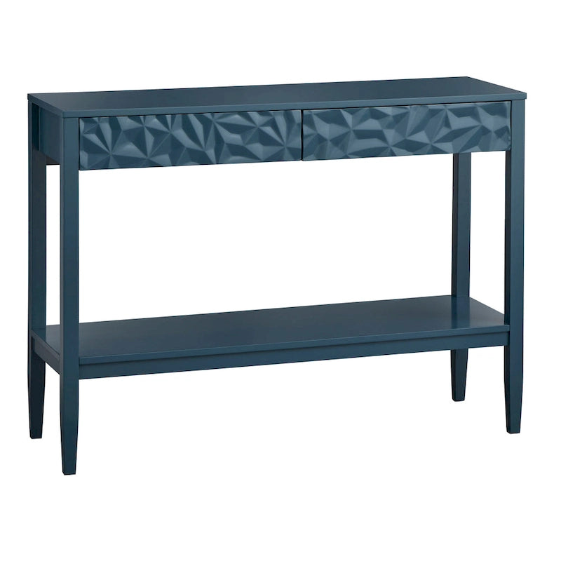 Console de table gris anthracite / blanc / bleu nuit avec tiroirs — Style contemporain, assemblage par 1 personne