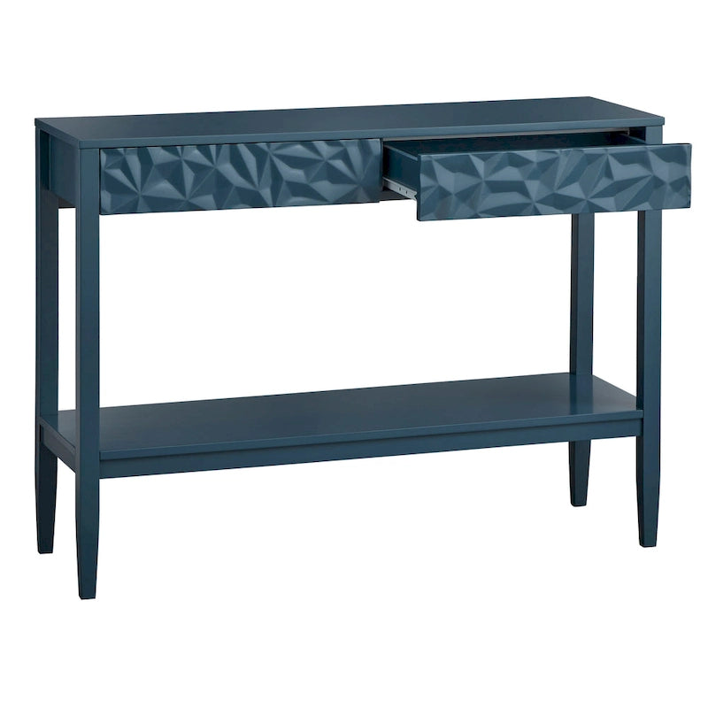 Console de table gris anthracite / blanc / bleu nuit avec tiroirs — Style contemporain, assemblage par 1 personne