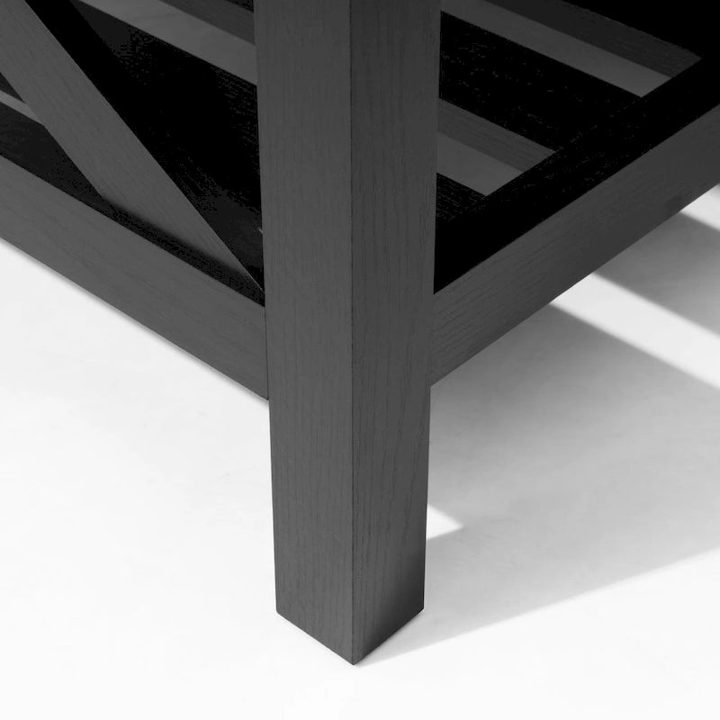 Table basse de style ferme avec étagère de rangement – Gris délavé / Noir / Blanc marron, 2 à 4 places