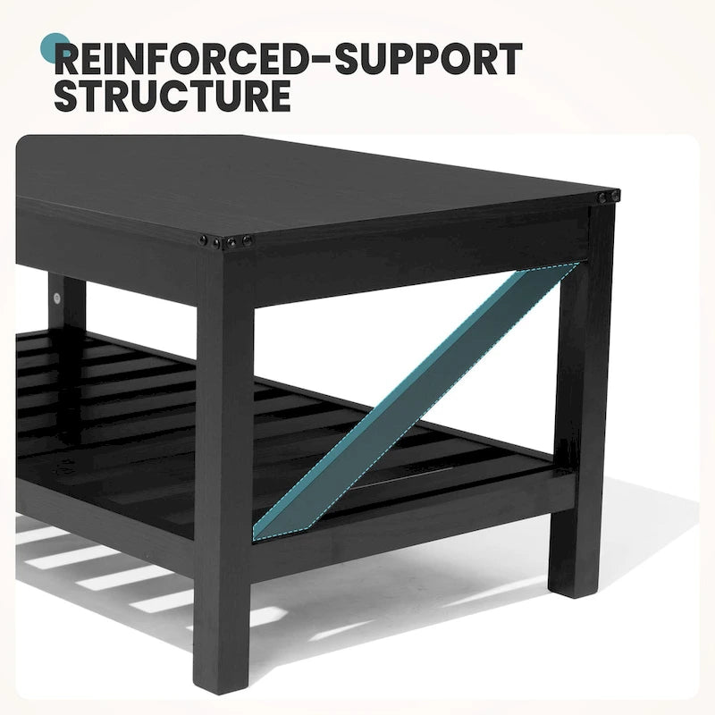 Table basse de style ferme avec étagère de rangement – Gris délavé / Noir / Blanc marron, 2 à 4 places