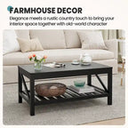 Table basse de style ferme avec étagère de rangement – Gris délavé / Noir / Blanc marron, 2 à 4 places