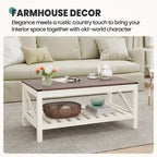 Table basse de style ferme avec étagère de rangement – Gris délavé / Noir / Blanc marron, 2 à 4 places