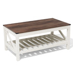 Table basse de style ferme avec étagère de rangement – Gris délavé / Noir / Blanc marron, 2 à 4 places