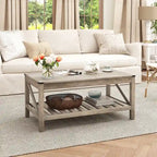 Table basse de style ferme avec étagère de rangement – Gris délavé / Noir / Blanc marron, 2 à 4 places