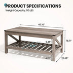 Table basse de style ferme avec étagère de rangement – Gris délavé / Noir / Blanc marron, 2 à 4 places