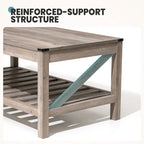 Table basse de style ferme avec étagère de rangement – Gris délavé / Noir / Blanc marron, 2 à 4 places