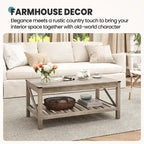 Table basse de style ferme avec étagère de rangement – Gris délavé / Noir / Blanc marron, 2 à 4 places