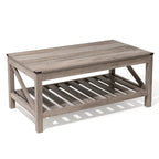 Table basse de style ferme avec étagère de rangement – Gris délavé / Noir / Blanc marron, 2 à 4 places