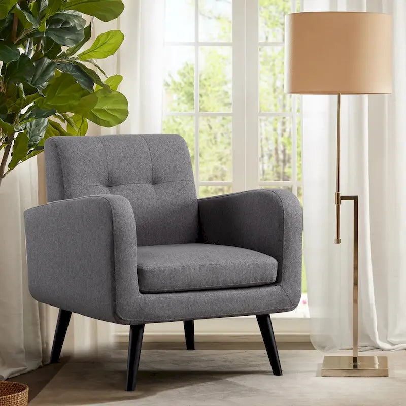 Fauteuil d'appoint capitonné – Beige / Bleu / Gris | Siège unique