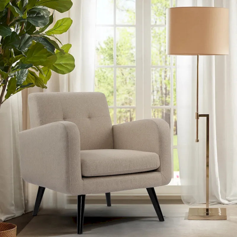 Fauteuil d'appoint capitonné – Beige / Bleu / Gris | Siège unique