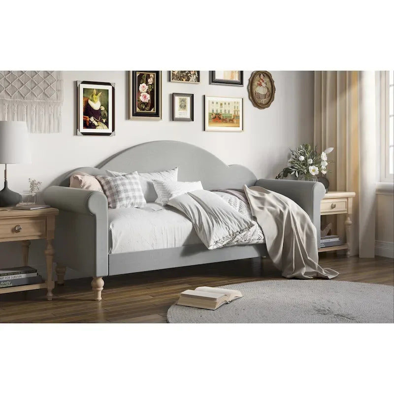 Lit de repos double rembourré gris/beige/noir – Accoudoirs roulés, une place