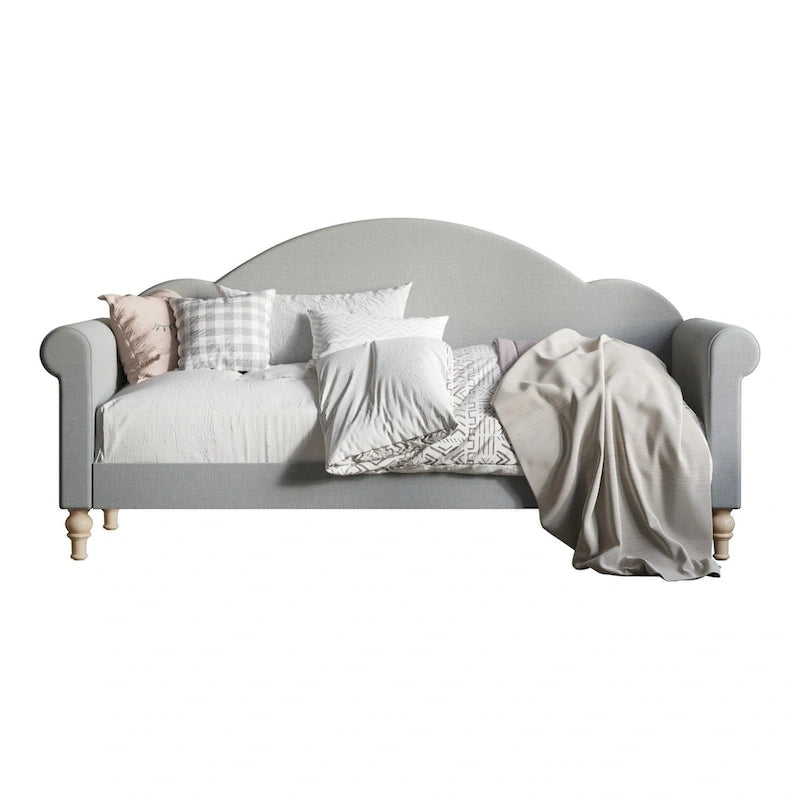 Lit de repos double rembourré gris/beige/noir – Accoudoirs roulés, une place