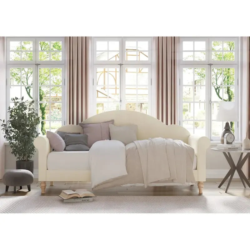 Lit de repos double rembourré gris/beige/noir – Accoudoirs roulés, une place