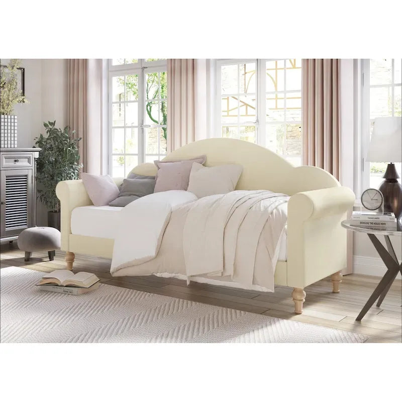 Lit de repos double rembourré gris/beige/noir – Accoudoirs roulés, une place