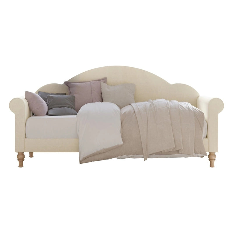 Lit de repos double rembourré gris/beige/noir – Accoudoirs roulés, une place