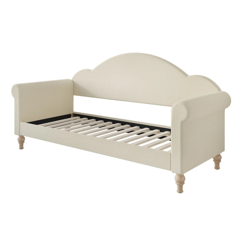 Lit de repos double rembourré gris/beige/noir – Accoudoirs roulés, une place