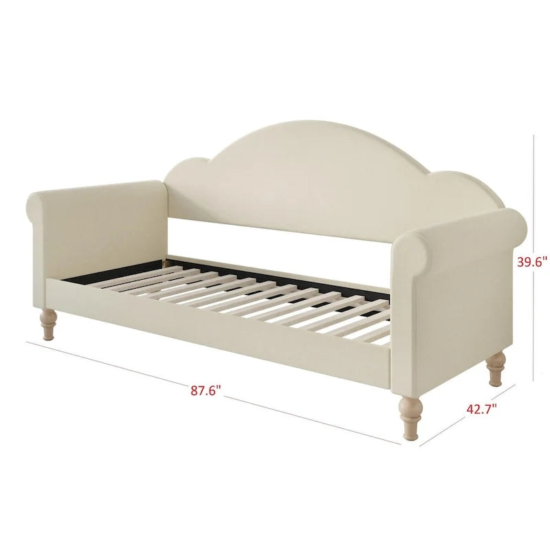 Lit de repos double rembourré gris/beige/noir – Accoudoirs roulés, une place