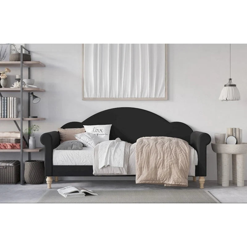 Lit de repos double rembourré gris/beige/noir – Accoudoirs roulés, une place