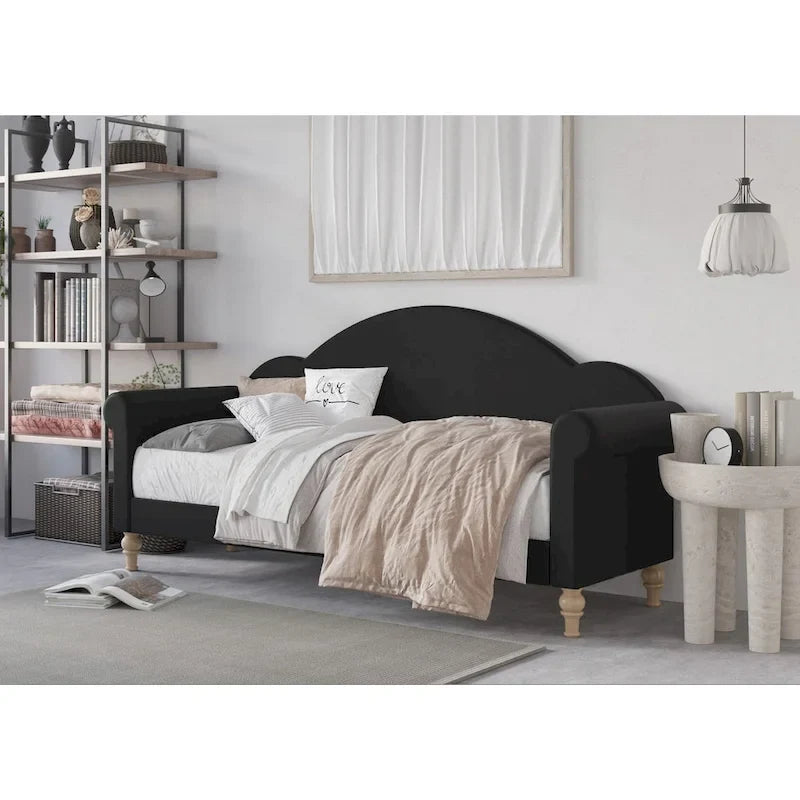Lit de repos double rembourré gris/beige/noir – Accoudoirs roulés, une place