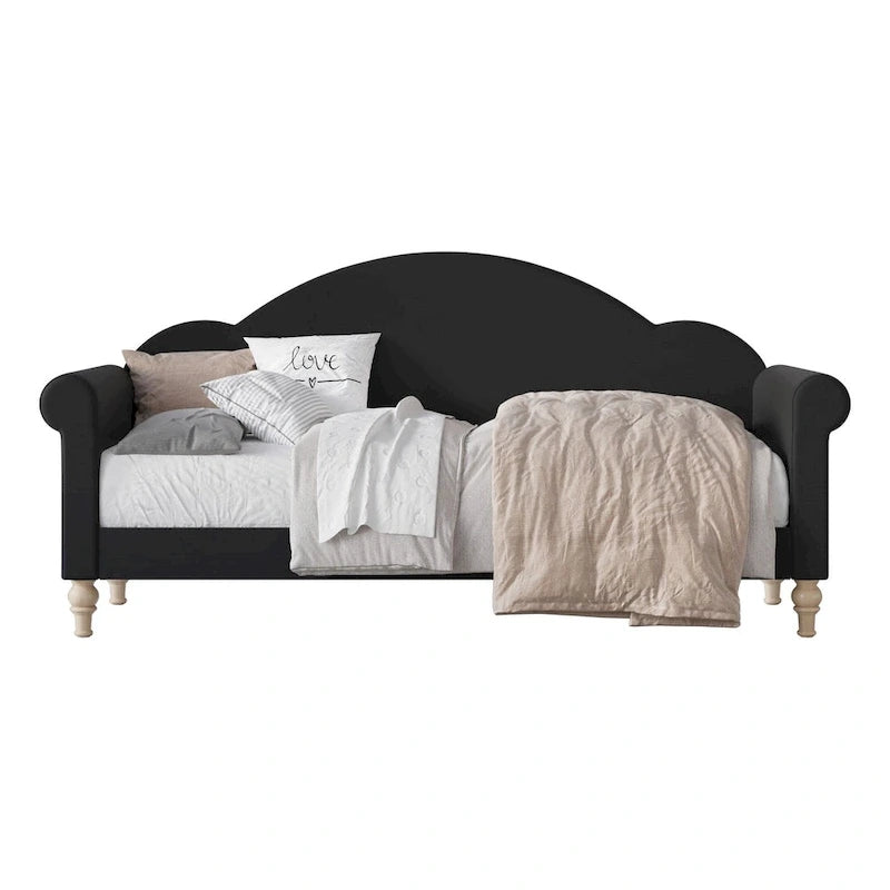 Lit de repos double rembourré gris/beige/noir – Accoudoirs roulés, une place