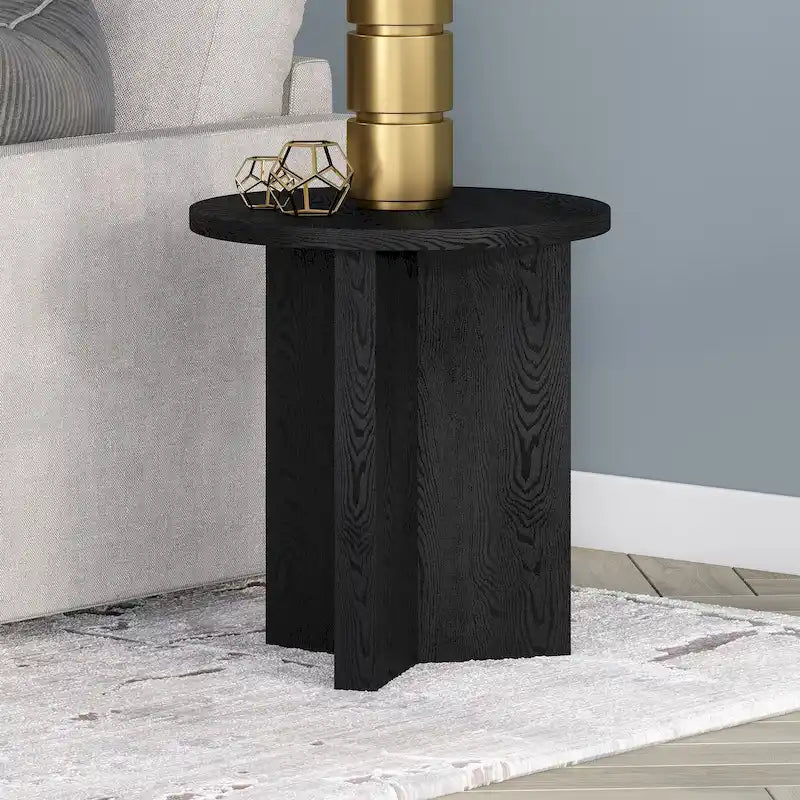 Table d'appoint ronde à base en X, 50,8 cm de large – Blanc aulne / Grain noir / Chêne gris / Brun aulne
