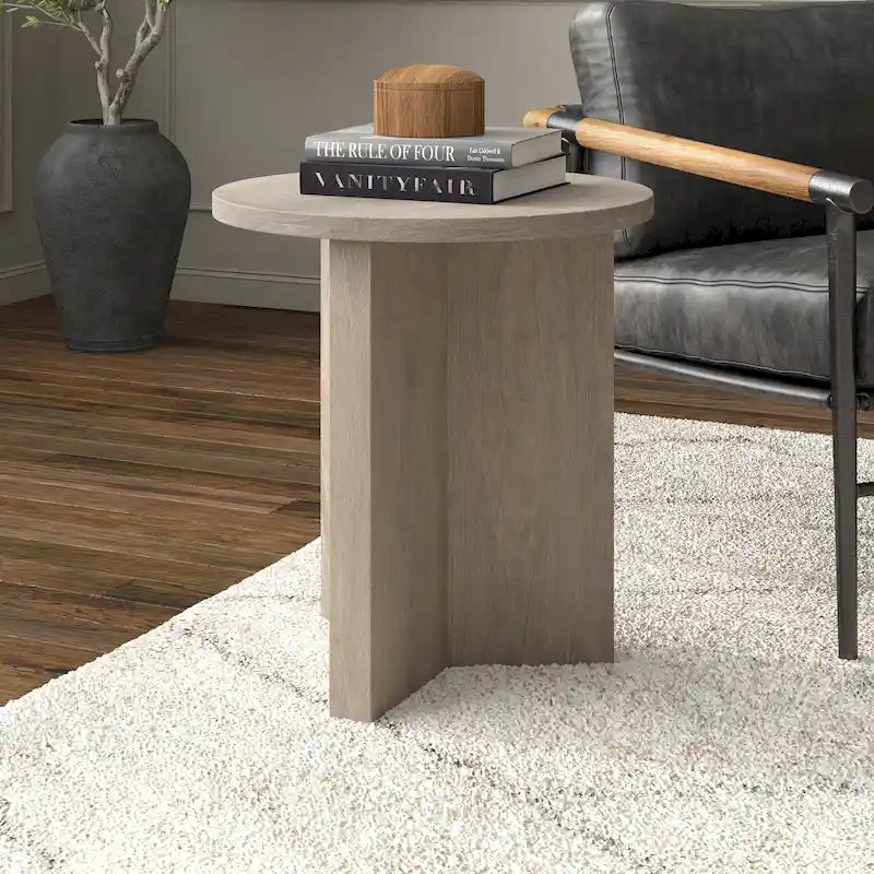 Table d'appoint ronde à base en X, 50,8 cm de large – Blanc aulne / Grain noir / Chêne gris / Brun aulne