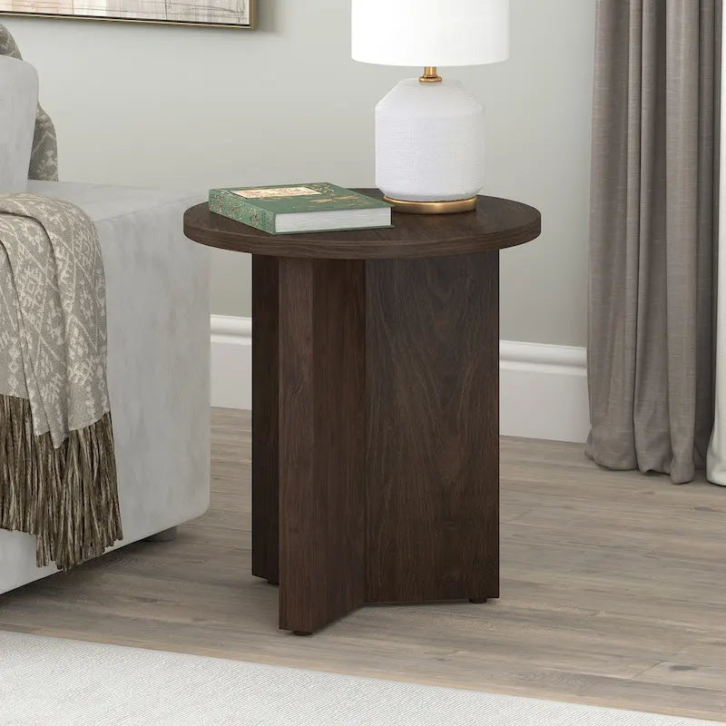 Table d'appoint ronde à base en X, 50,8 cm de large – Blanc aulne / Grain noir / Chêne gris / Brun aulne