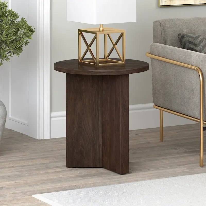 Table d'appoint ronde à base en X, 50,8 cm de large – Blanc aulne / Grain noir / Chêne gris / Brun aulne
