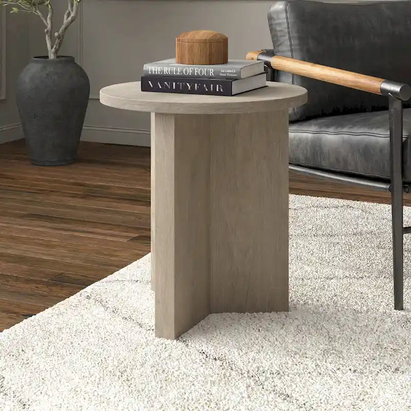 Table d'appoint ronde à base en X, 50,8 cm de large – Blanc aulne / Grain noir / Chêne gris / Brun aulne