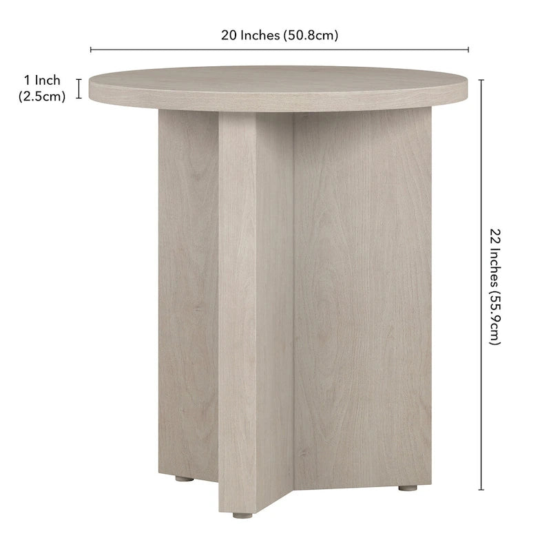 Table d'appoint ronde à base en X, 50,8 cm de large – Blanc aulne / Grain noir / Chêne gris / Brun aulne
