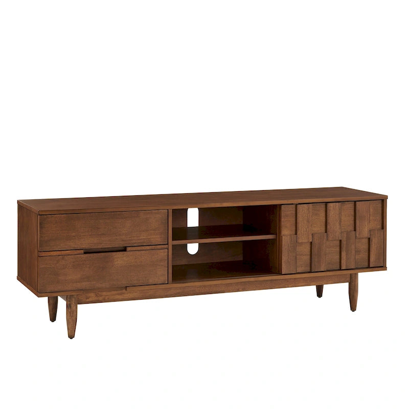 Meuble TV 2 tiroirs style Mid-Century – Finition Tabac / Gris Anthracite Clair