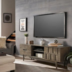 Meuble TV 2 tiroirs style Mid-Century – Finition Tabac / Gris Anthracite Clair