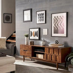 Meuble TV 2 tiroirs style Mid-Century – Finition Tabac / Gris Anthracite Clair