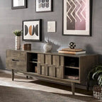 Meuble TV 2 tiroirs style Mid-Century – Finition Tabac / Gris Anthracite Clair