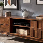 Meuble TV 2 tiroirs style Mid-Century – Finition Tabac / Gris Anthracite Clair