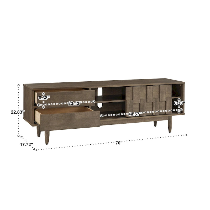 Meuble TV 2 tiroirs style Mid-Century – Finition Tabac / Gris Anthracite Clair
