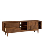 Meuble TV 2 tiroirs style Mid-Century – Finition Tabac / Gris Anthracite Clair