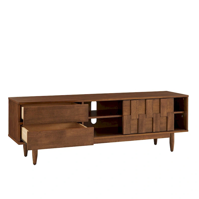 Meuble TV 2 tiroirs style Mid-Century – Finition Tabac / Gris Anthracite Clair