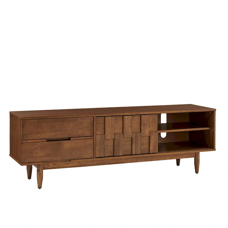 Meuble TV 2 tiroirs style Mid-Century – Finition Tabac / Gris Anthracite Clair