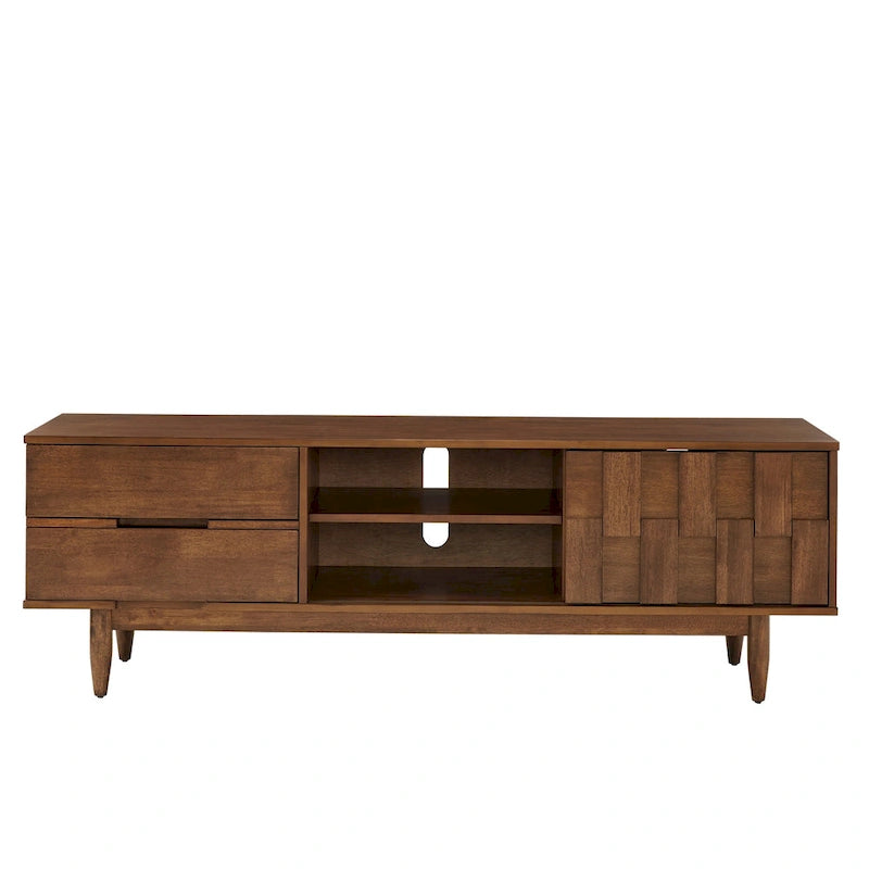 Meuble TV 2 tiroirs style Mid-Century – Finition Tabac / Gris Anthracite Clair